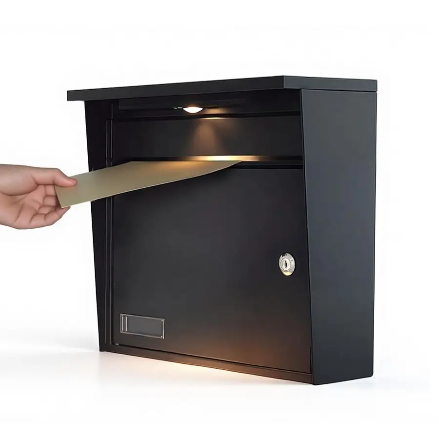 

Настенный почтовый ящик для улицы с автоматической LED-подсветкой при закате, большой запираемый почтовый ящик 13 x 3.7 x 12.2 дюймов с ключом, безопасный металлический почтовый ящик