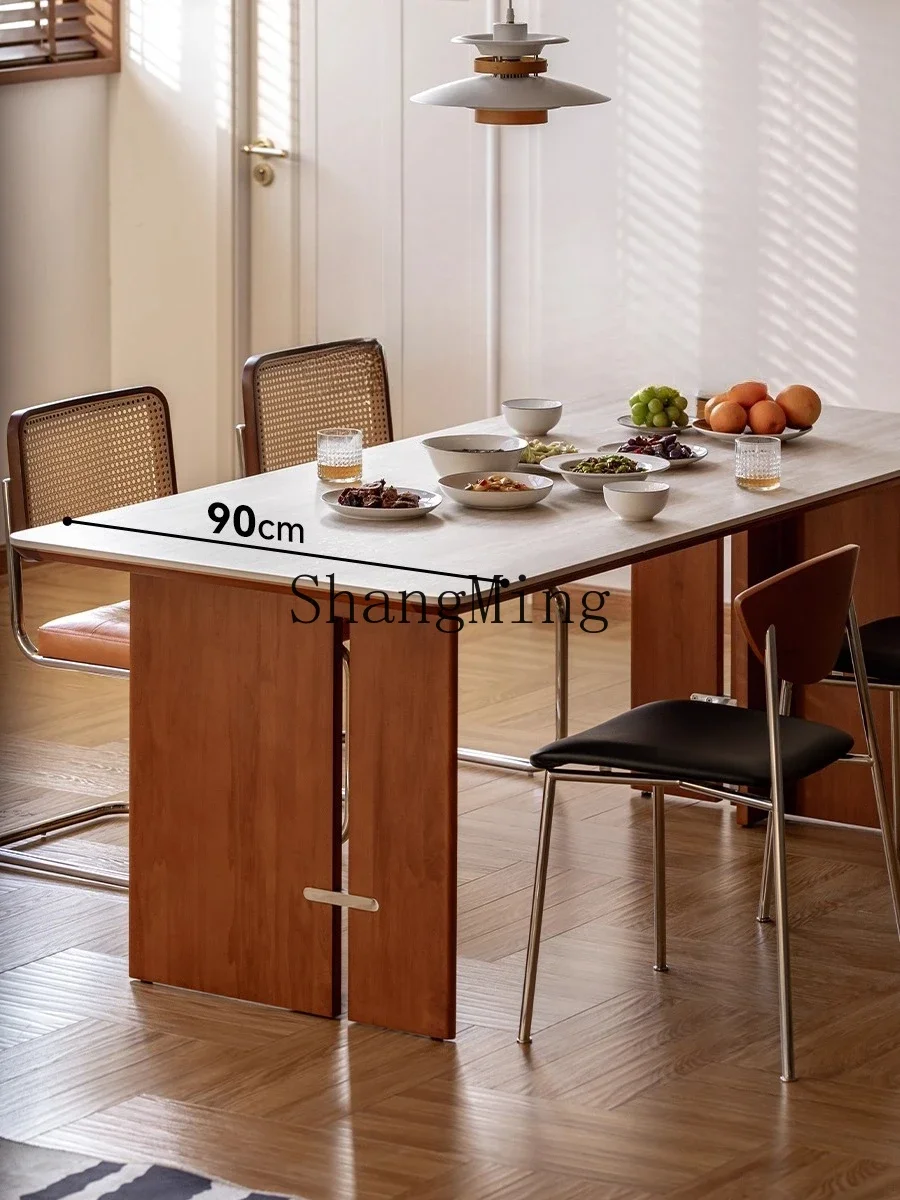 

ZYY Rock Slab Dining Table Thickened Mid-century Style Solid Wood Large Long Desk Living Room Home Use Vintage Large Board Table