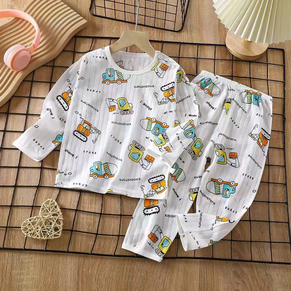 

6M-12Y Children's Pure Cotton Shirt Pant Set Girls Comfortable Sweet Bow Versatile Medium Long Sleeve Home Clothes Sleepwear Set