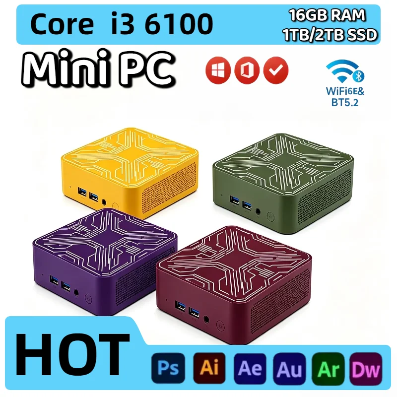 Intel Core i3 6100 Mini PC 16GB RAM 2TB M.2 NVMe SSD Triple 4K Display WiFi6 BT5.2 High Performance Home Office Pro Max