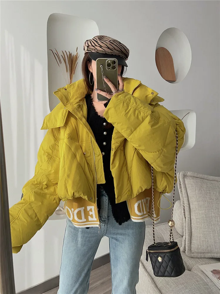 

2023 Winter Chic Hooded Down Puffer Parka Coats Women Loose Solid Thicken Warm Jacket Female New Fashion Zippers Outwear