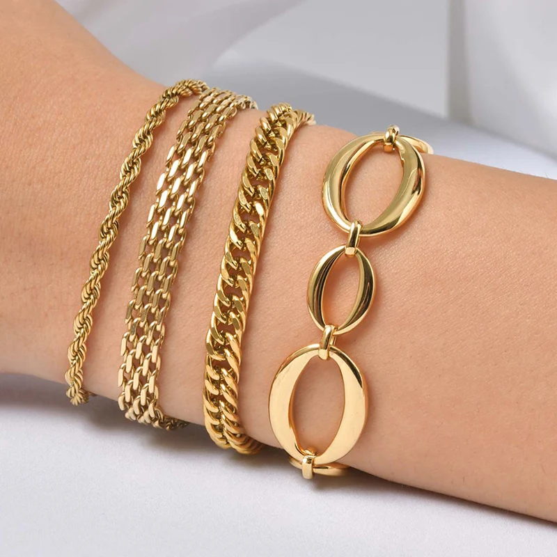 Minimalist Stackable Chain Bracelet for Women, 18K Gold Plated Stainless Steel, Waterproof Non Tarnish Dainty Jewelry Gift