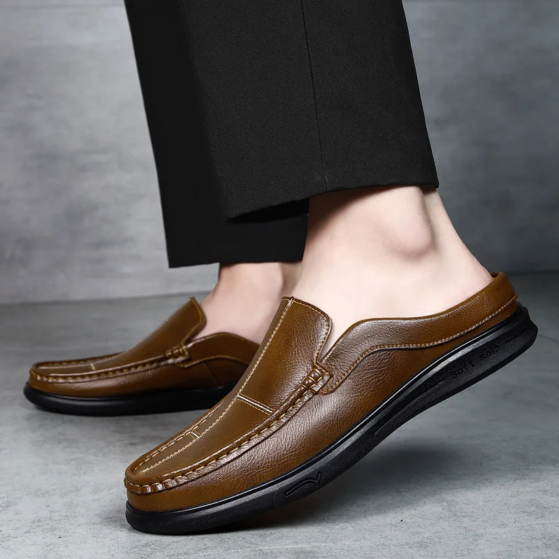 Mocasines de Cuero para Hombre, Estilo Casual de Negocios, Suela Blanda, Zapatos de Conducir, Sin Talón, Planos, Verano, Tallas Grandes 48 50