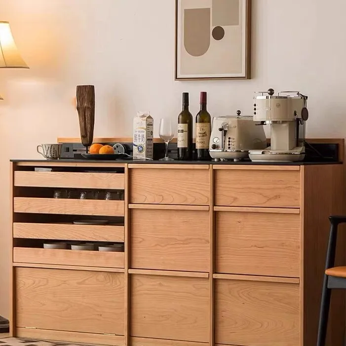 Nordic solid wood dining side cabinet household living room rock slab integrated multi-functional tea  dining room