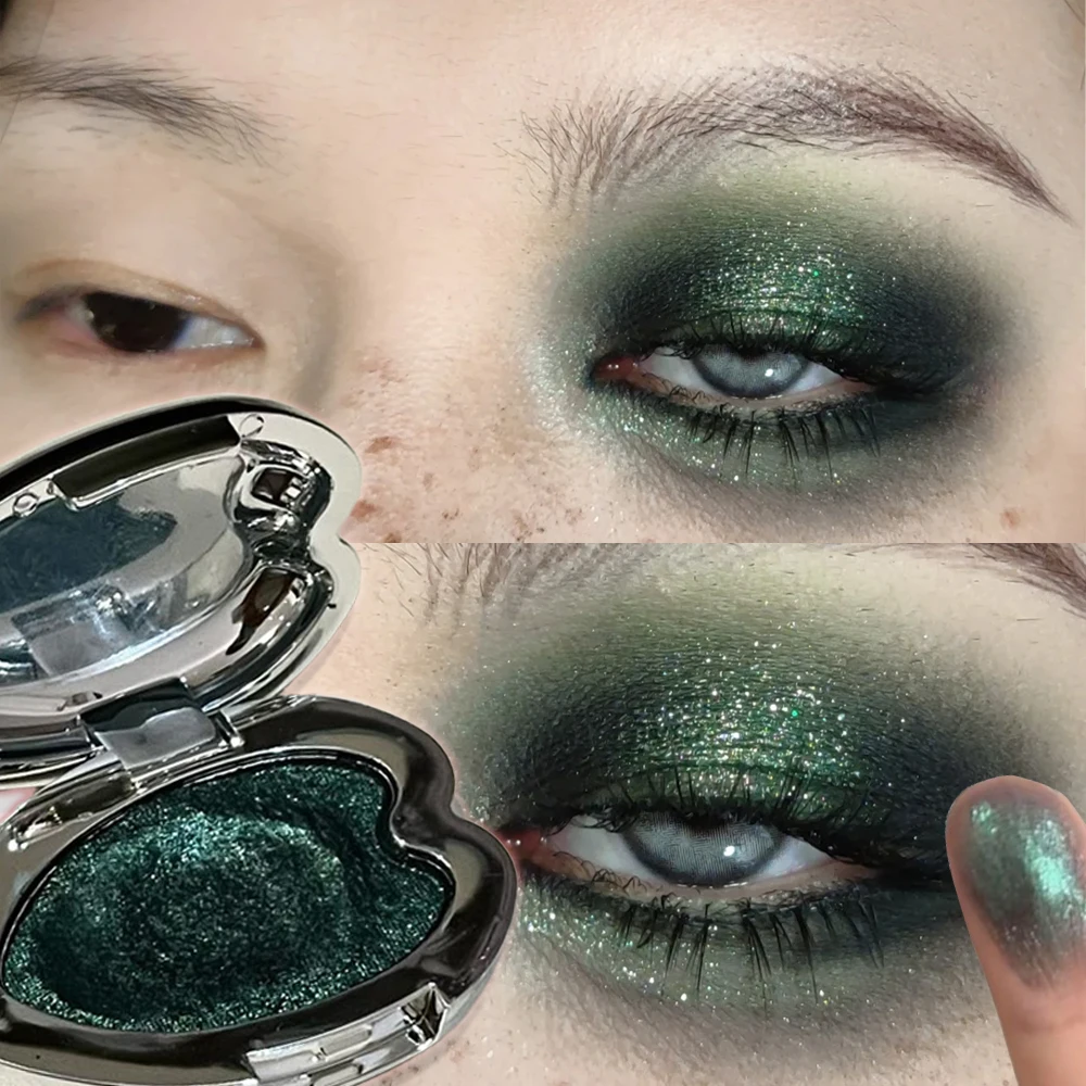 Sombra de ojos con perla verde Punk ahumada, diamante metálico, iluminador de puré de patatas, brillo, placa resaltadora, maquillaje, camaleón brillante