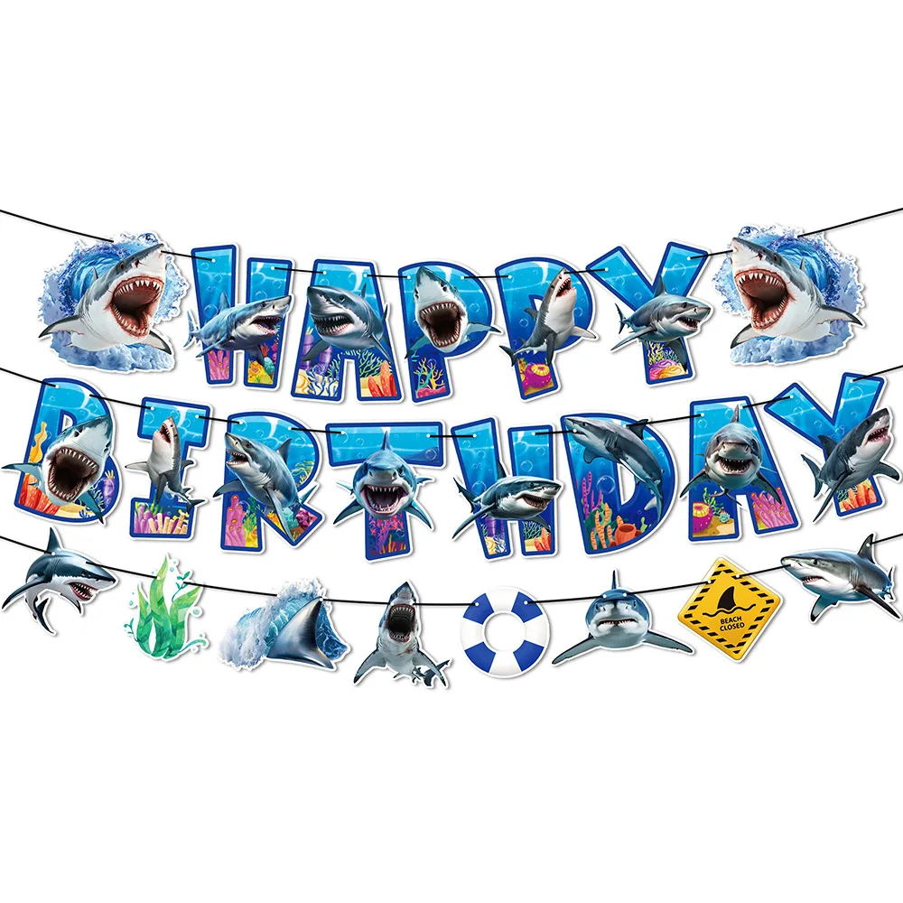 Set di compleanno di palloncini per topper per torta con decorazioni per feste a tema squalo