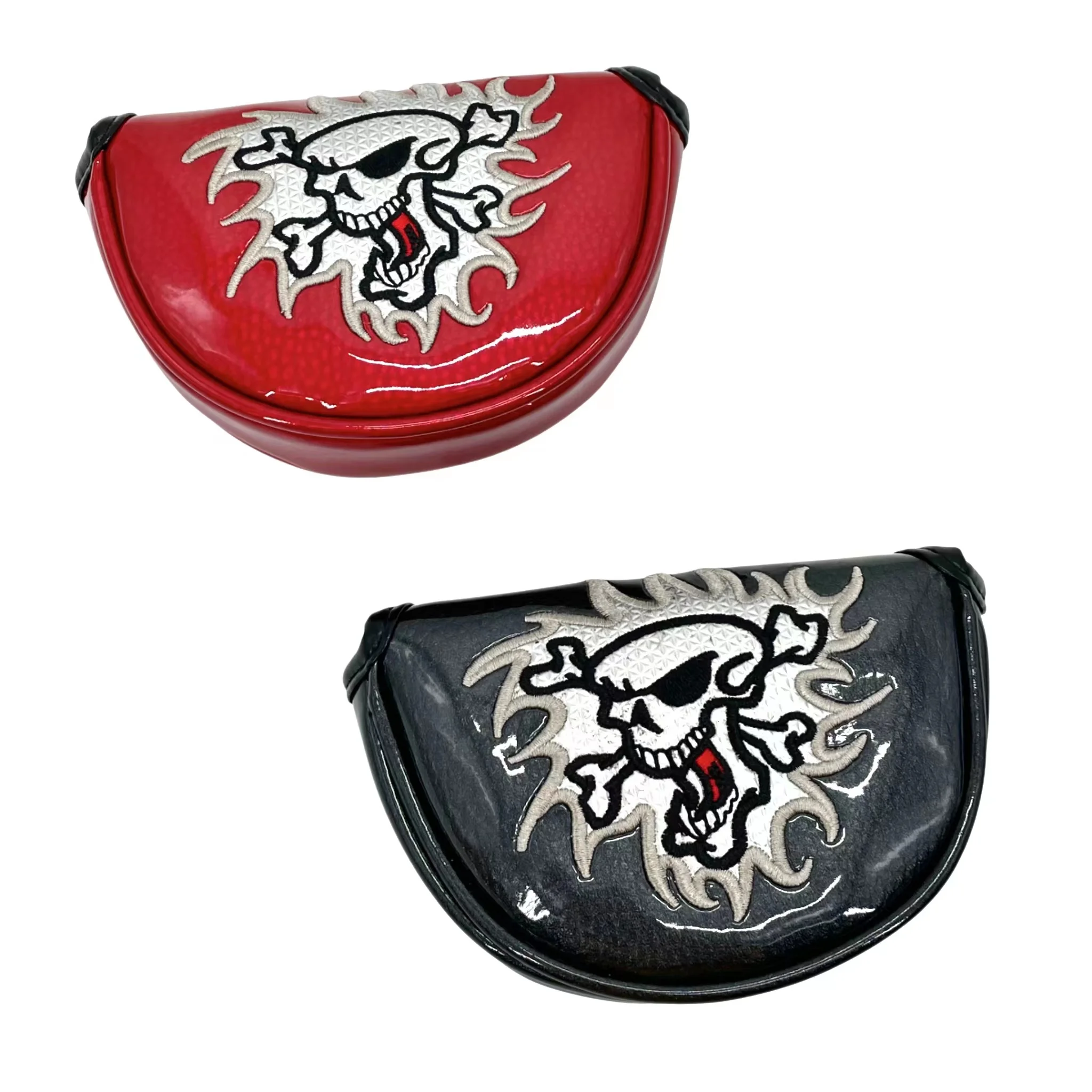 skull Pattern Golf Putter Cover PU Leather Golf Mid Mallet Putter Club Head Cover with Magnetic Closure