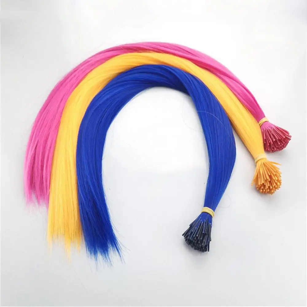 Peluca colorida sin Clips, accesorios para el cabello, extensiones de cabello sintético, postizo de punta en I, 10 unids/lote por paquete