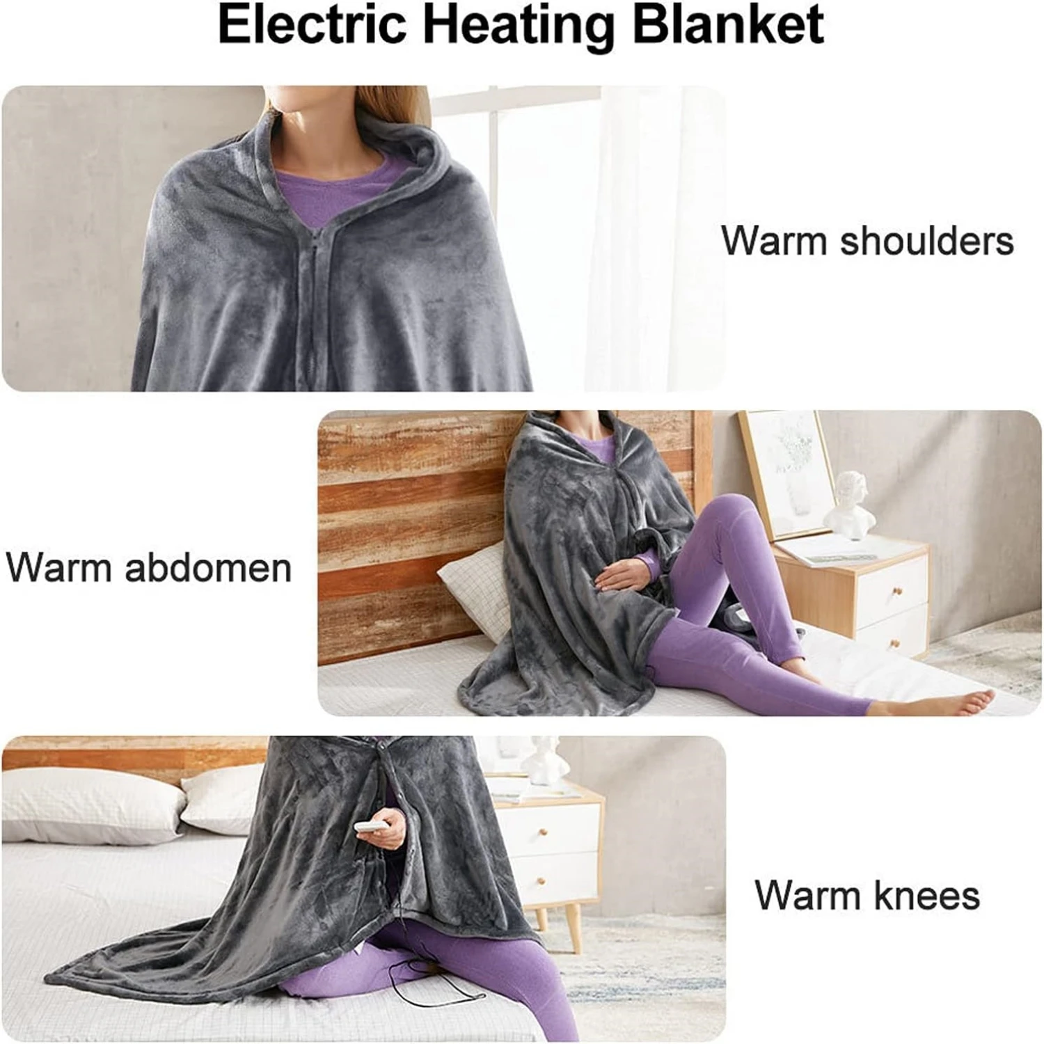 2024 3 Heat Controller Coral Flannel Warm Shawl Winter Heated Blanket Cape Heating Lap Blanket Car Electric Heating Blanket