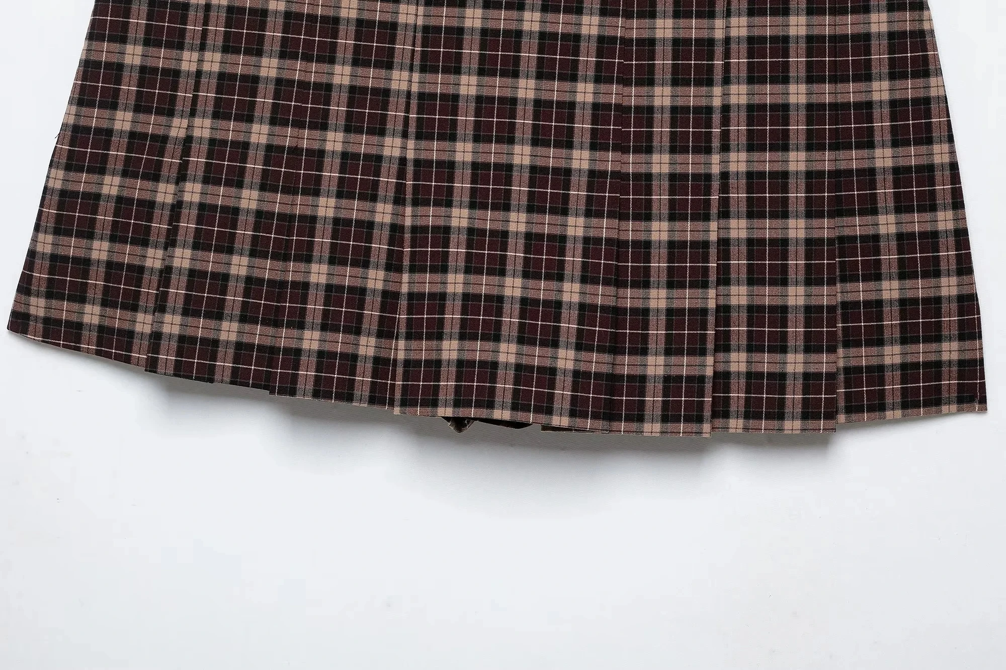 KONDALA Lässiger Chic Damenanzug, Karierter Stehkragen, Langarm, Reißverschluss, Kurzer Mantel, Faltenrock, Shorts, Mode 2026 Herbst-Urlaubsset – Detail 24