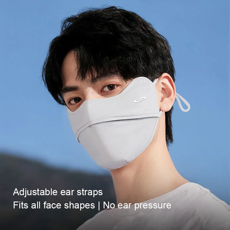 HUA HUA Summer Ice Silk UV Protection Face Mask For Men, Outdoor Sun Shield Face Cover With Eye Corner Guard