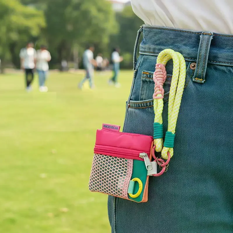 1Pcs Portable Dopamine Contrasting Mesh Card Bag Phone Lanyard Wrist Strap Handwoven Change Bag Keychain