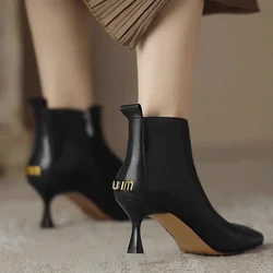 2024 New Women's Fashion Pointed Stiletto Fashion Boots Autumn PU Solid Color Casual Comfort Side Zipper High Heel Short Boots