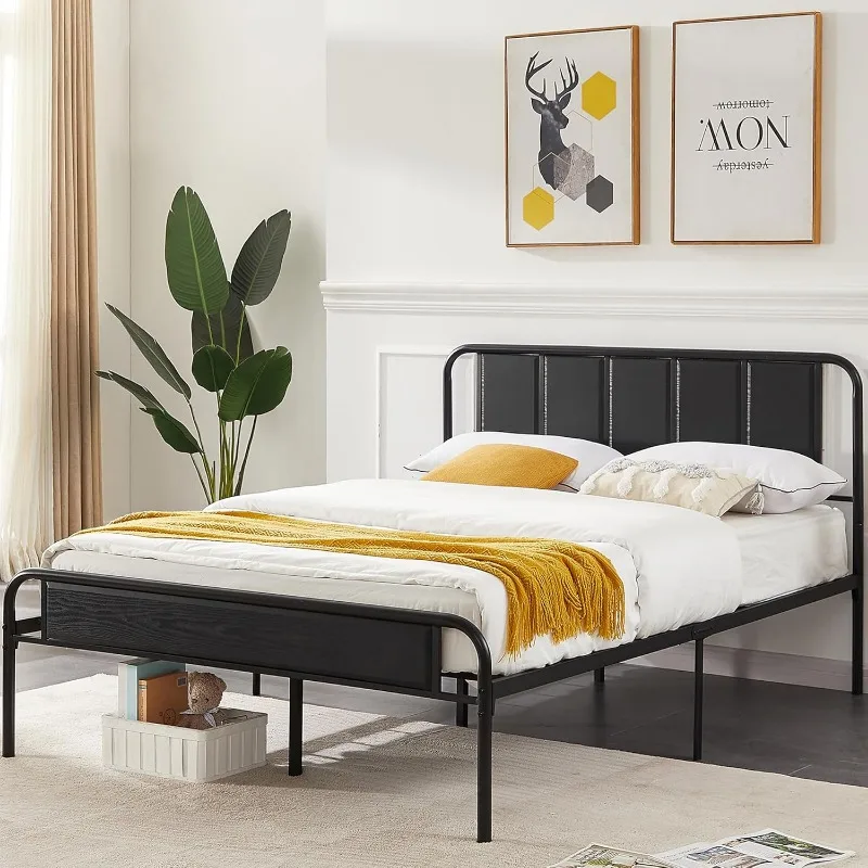 Bed Frame Metal Platform with Wood Headboard & Footboard, Heavy Duty Steel Slats Support/Easy Assemble image 6