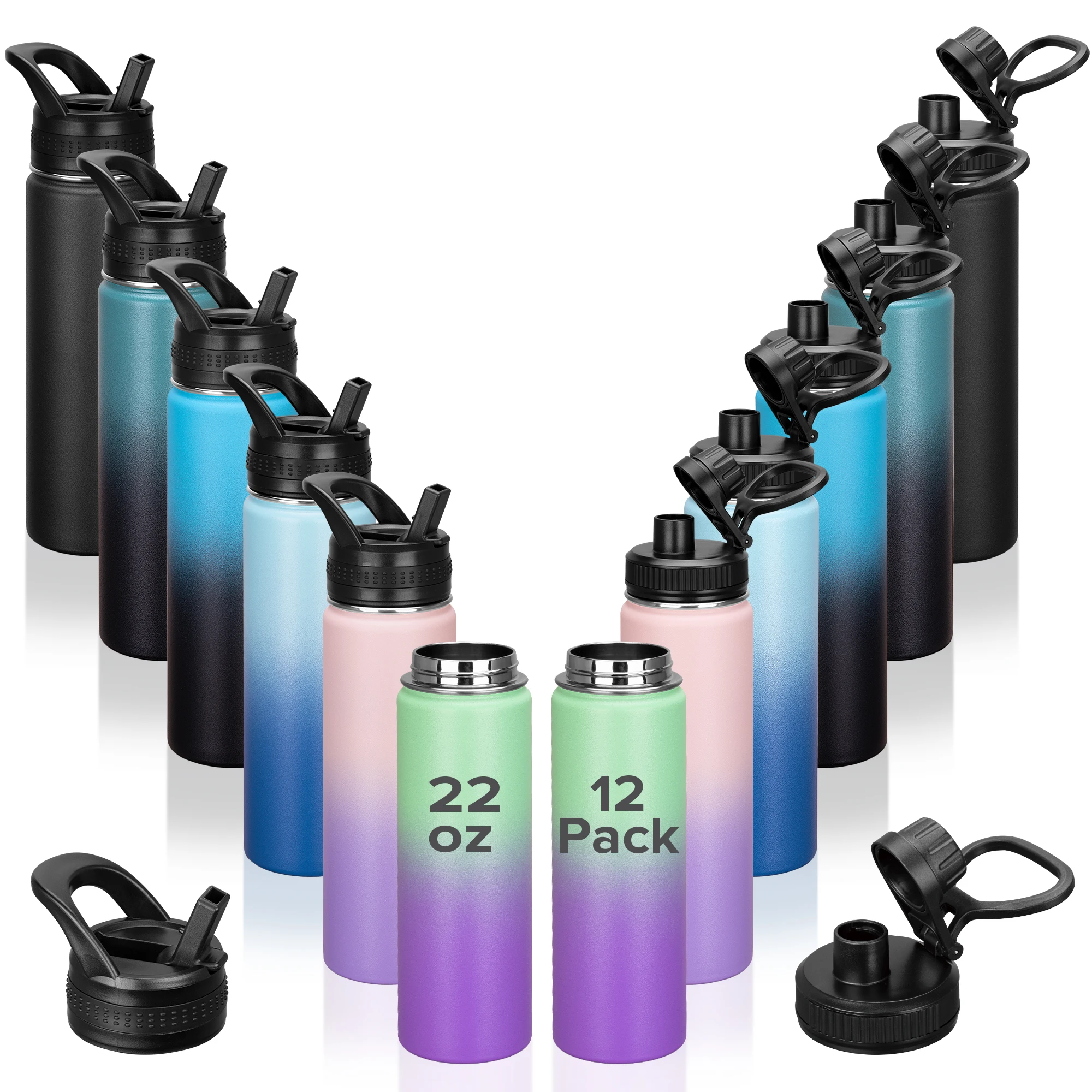 

12 упаковок, 22 унции, спортивная бутылка для воды из нержавеющей стали с вакуумной изоляцией, откидной порт для всасывания воды, для лазерной гравировки, тренажерного зала и путешествий