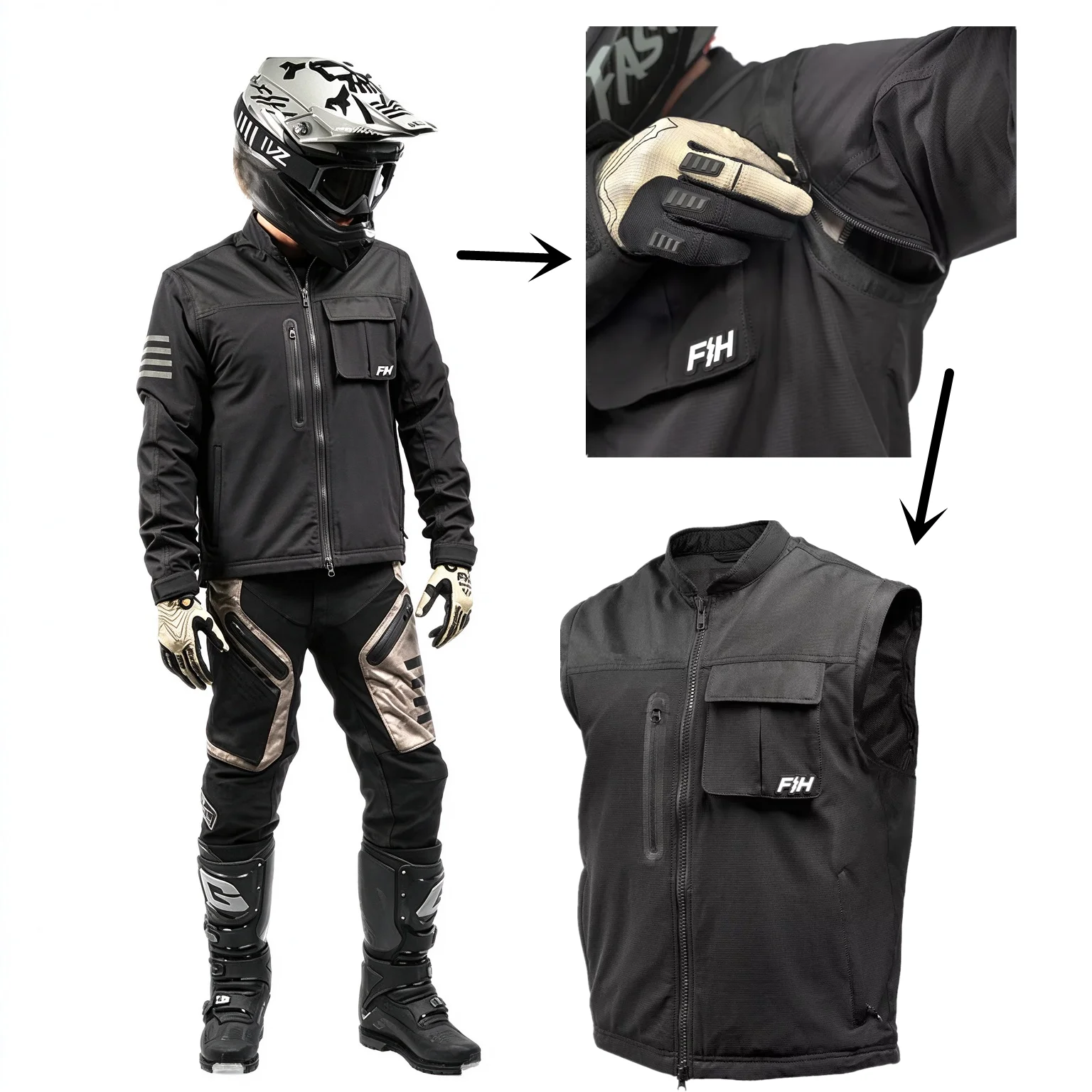 2027 FH Moto Vest SHIFT Seeker Black Off-Road Jacket Motorcycle with sleeves Vest Motocross Race Wear MX Dirt Bike Jacket