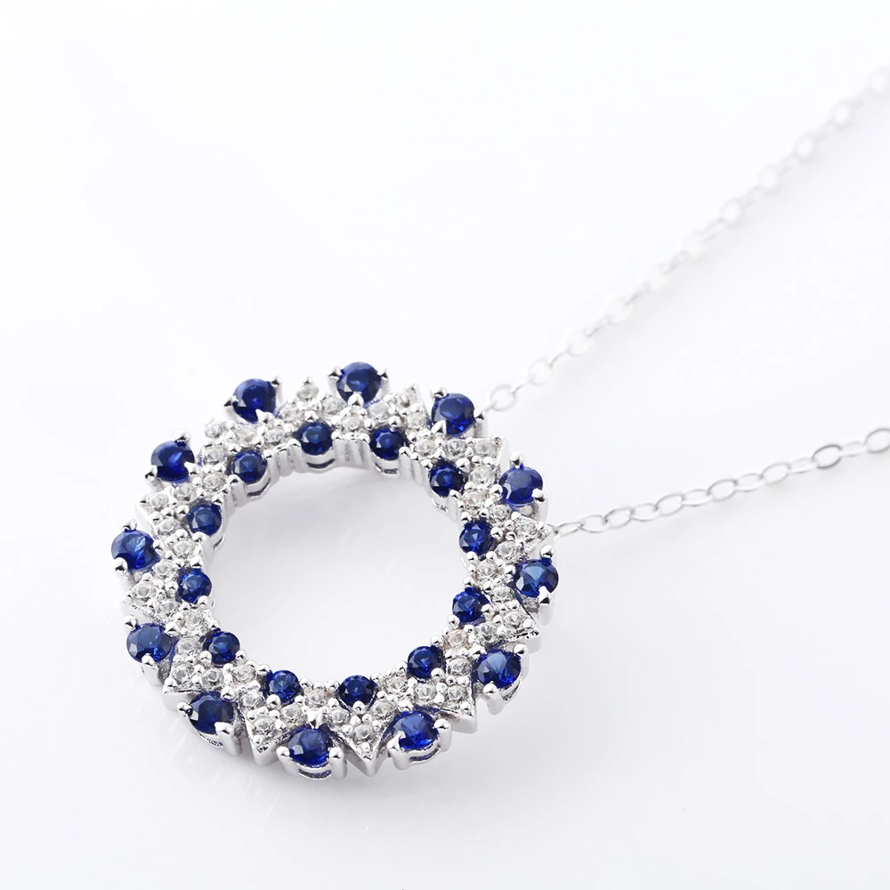 Cultivate Sapphire 925 Pure Silver Round Pendant Necklace  Women's Gemstone Chain Freeshippings Items