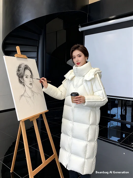 

Ультра-привлекательная новинка 2025 года, белая теплая хлопковая куртка с капюшоном, корейская зимняя одежда, хлопковое пальто, верхняя одежда средней длины
