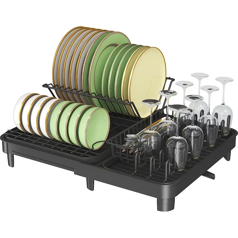 

Kitchen Dish Drying Rack Utensils Drainer Holder with Drain Board Countertop Dinnerware Plates Bowls Chopsticks Spoons Organizer