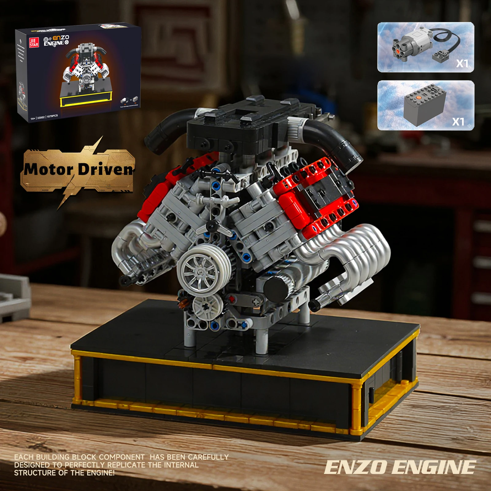 

ENZO Engine Building Blocks Simulation Classic Supercar Engine Model Power Motor Driven Kids Assembly Toy Birthday Gift 1179PCS