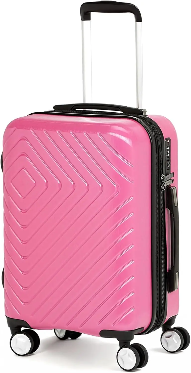 

21" Hardside Carry-On Luggage with TSA Lock, Expandable, Scratch-Resistant Geometric Surface, 4 Spinner Wheels, Pink