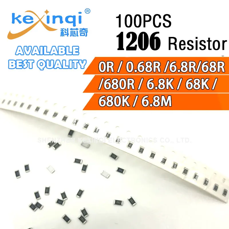 

100 шт./лот SMD 1206 резистор 0,25 Вт 1/4 Вт Сопротивление 0R Ом 0.68R 6.8R 68R 680R 6,8 K 68K 680K 6,8 M