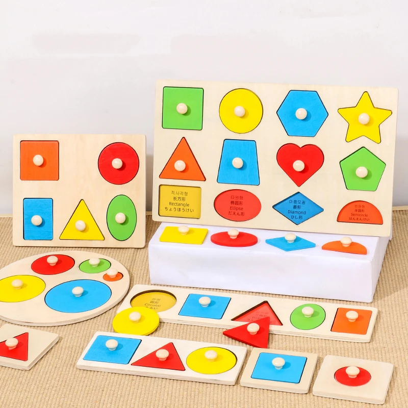 Montessori Colorful Geometry Grasping Board Wooden Toys Pegged Grab Shape Sorting Board Toys For Baby Educational Kids Gifts