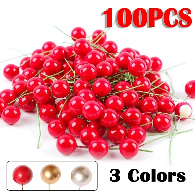 100pcs Mini Stamen Flower Small Berries Pearl Beads DIY Craft Gift Box Decoration Christmas Noel Navidad Wedding Party Supplies