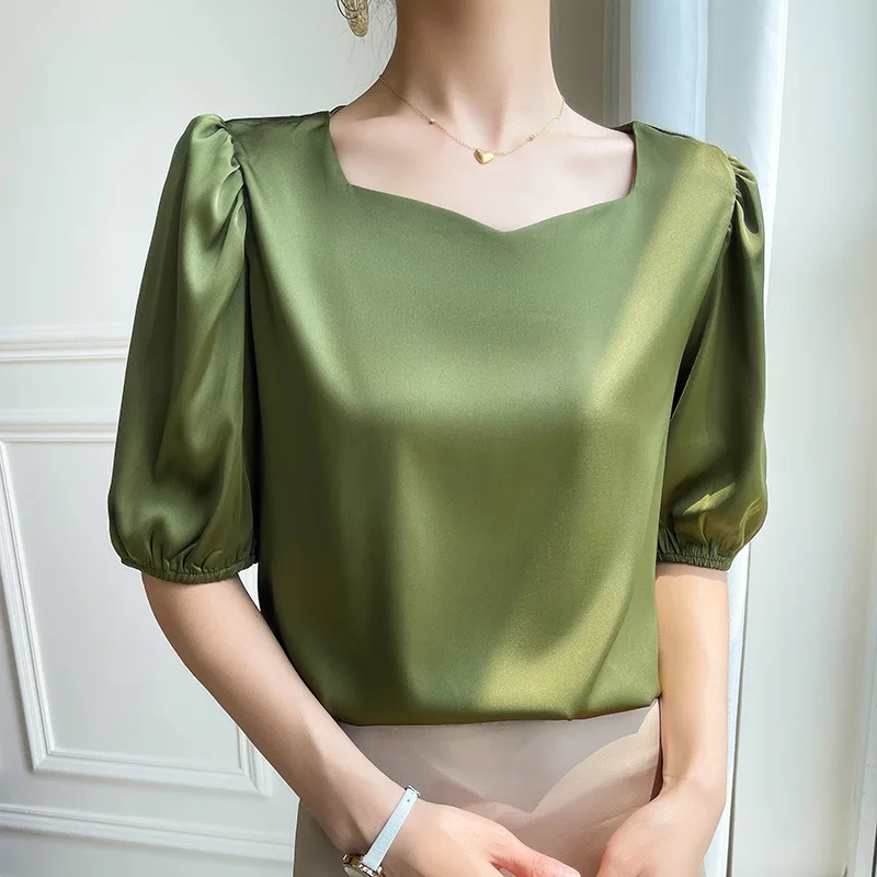 Chiffon Shirt Women's T-sleeved Shirt 2025 New Summer Beautiful Top High-end Design Niche T-shirt Five-quarter Sleeve