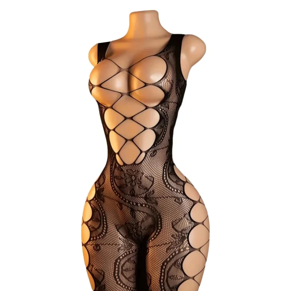 

Горячий сексуальный комплект эротического белья: прозрачные боди-чулки с открытой промежностью и лифом-халтером для ролевых игр