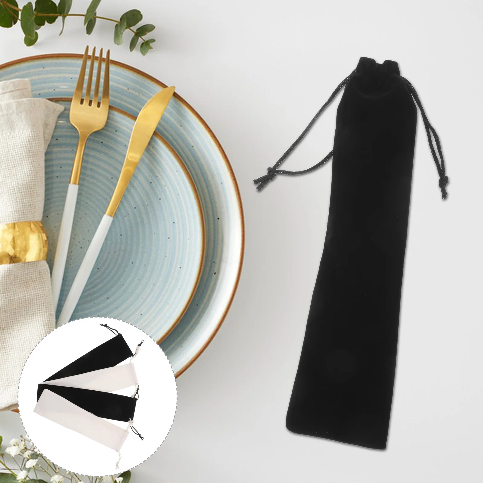 

20Pcs Travel Cutlery Storage Bag Cotton Linen Drawstring Pouch Portable Organizer for Fork Spoon Chopstick Straws Picnic Camping