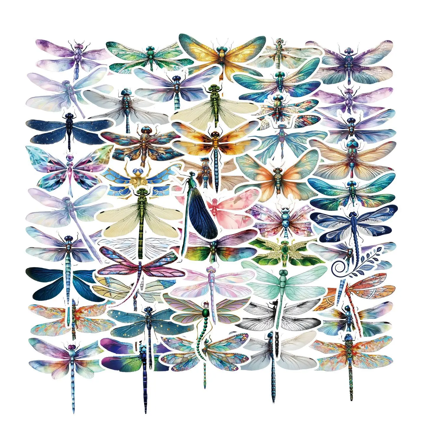 50 pezzi adesivo graffiti libellula colorata trasparente insetti carini decalcomania del fumetto notebook telefono chitarra skateboard casco giocattoli per bambini