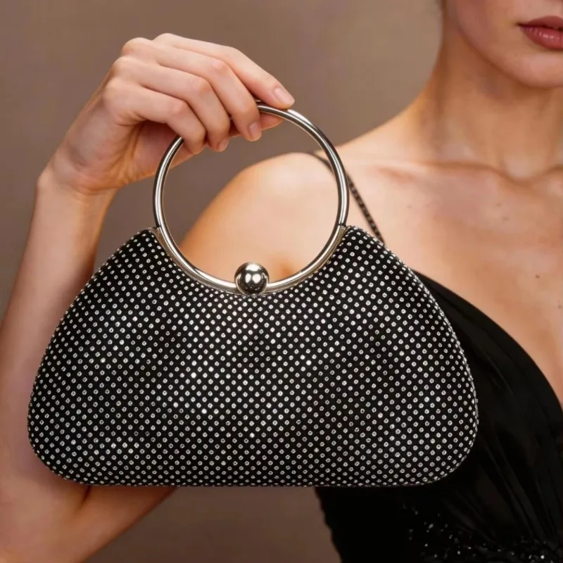 New dinner bag high-end sequined rhinestone metal ring dumpling bag banquet messenger bag