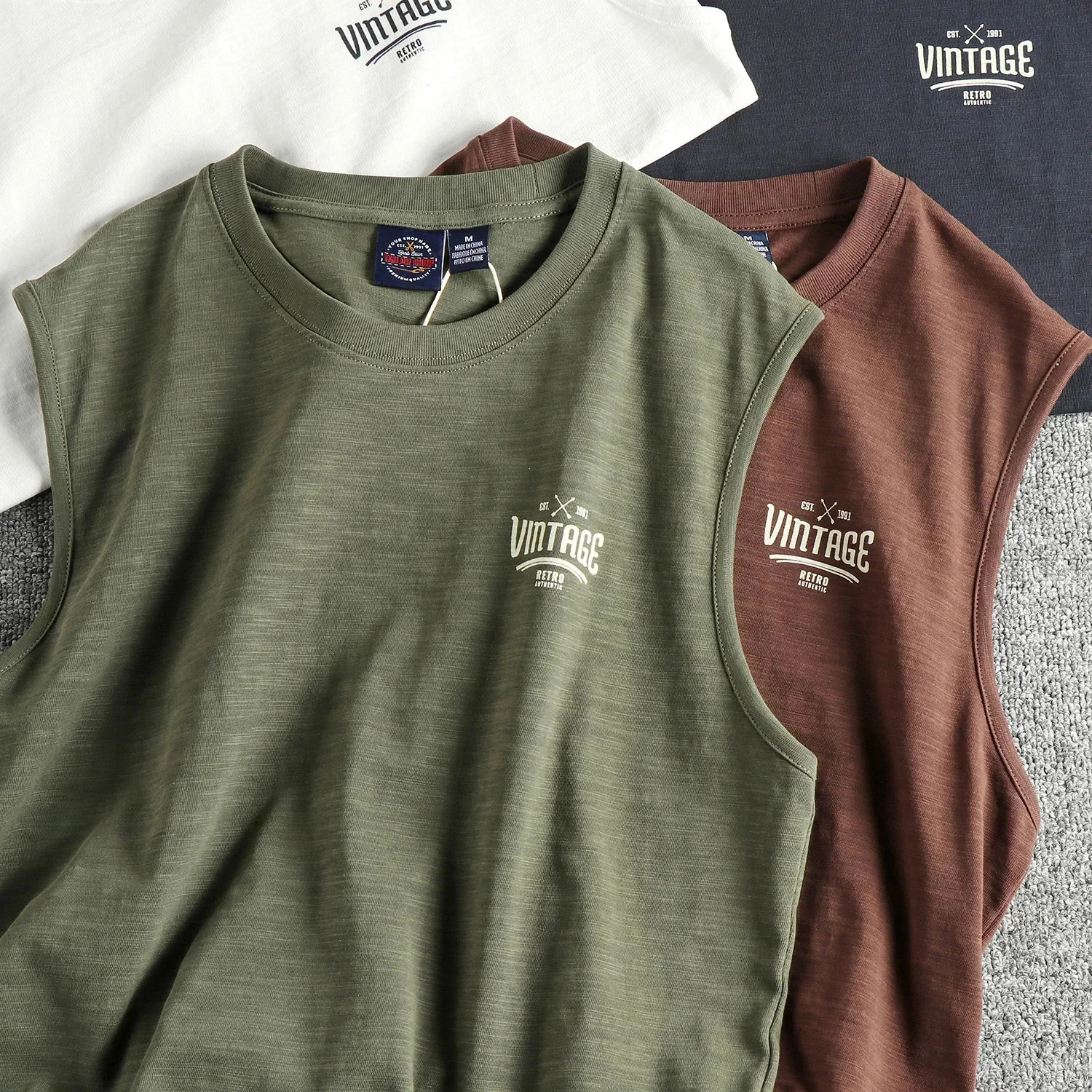 

Простая мужская жилетка без рукавов из чистого хлопка, простая американская модная спортивная футболка в стиле ретро