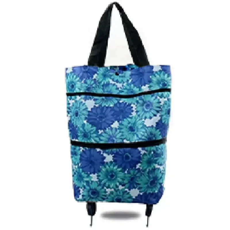 Reusable grocery bag with waterproof coating and folding wheels, foldable handbag for shopping, multi-purpose storage