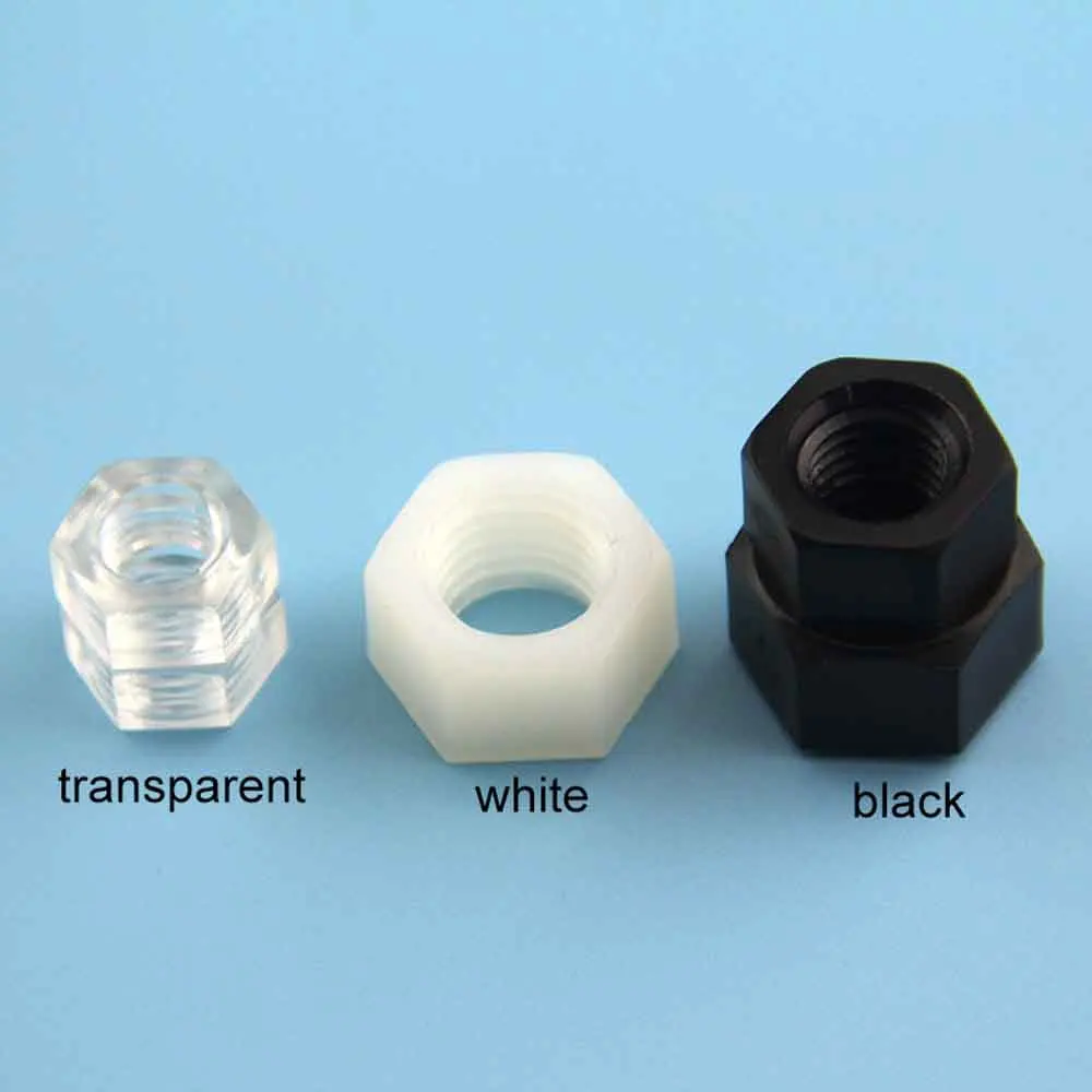 10/50pcs M2 M2.5 M3 M4 M5 M6 M8 M10 M12 Transparent Acrylic Black White Nylon Plastic Insulation Metric Threaded Hex Hexagon Nut