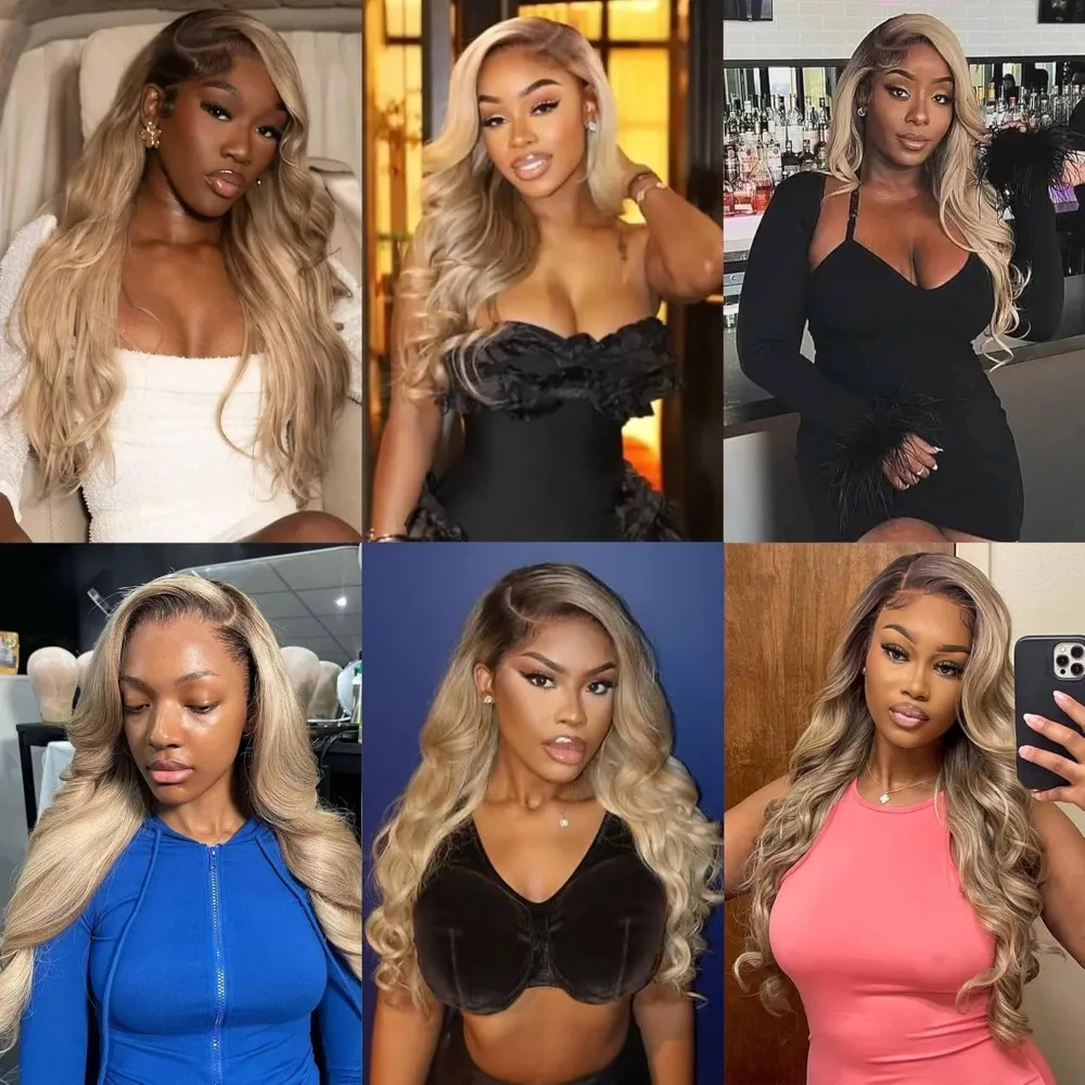 13x4 Ombre Blonde with Root Colored Lace Front Wigs for Women Human Hair Body Wave Ombre Ash Blonde Lace Frontal Wig 200 Density image 4