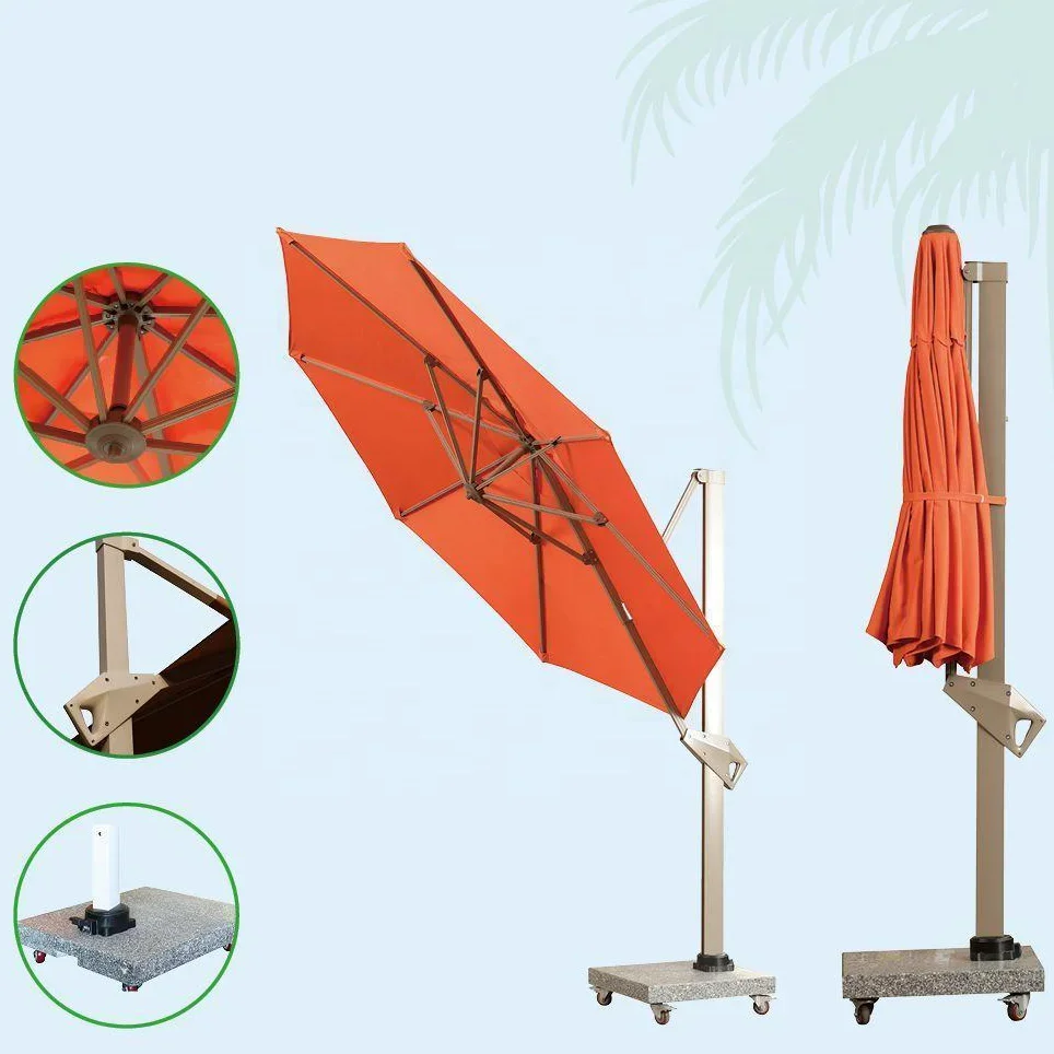 new arrival outdoor beach patio customized golf automatic folding garden parasol big large 3m orange umbrella with wheels