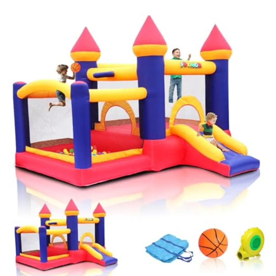 

Inflatable Bounce House for with Ball Pit Inflatable Bouncing Castle Play Center w/Air Blower Pump Jump'n Slide Bouncer for Ind