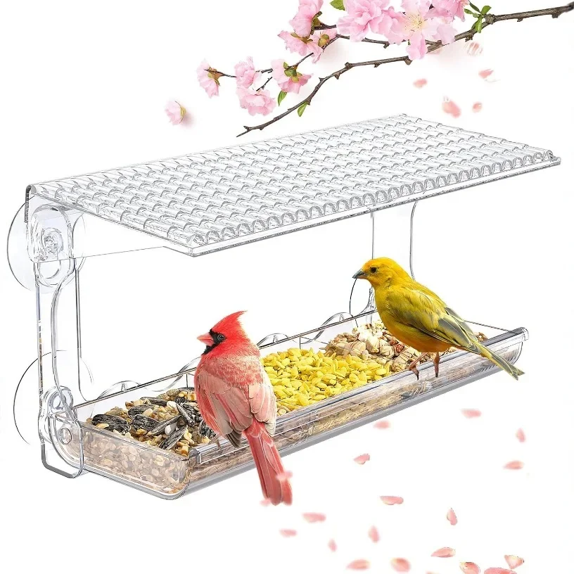 Pet Bird Cage Outdoor Window Bird Feeder Transparent with Strong Suction Cup No Punching Plastic Bird House