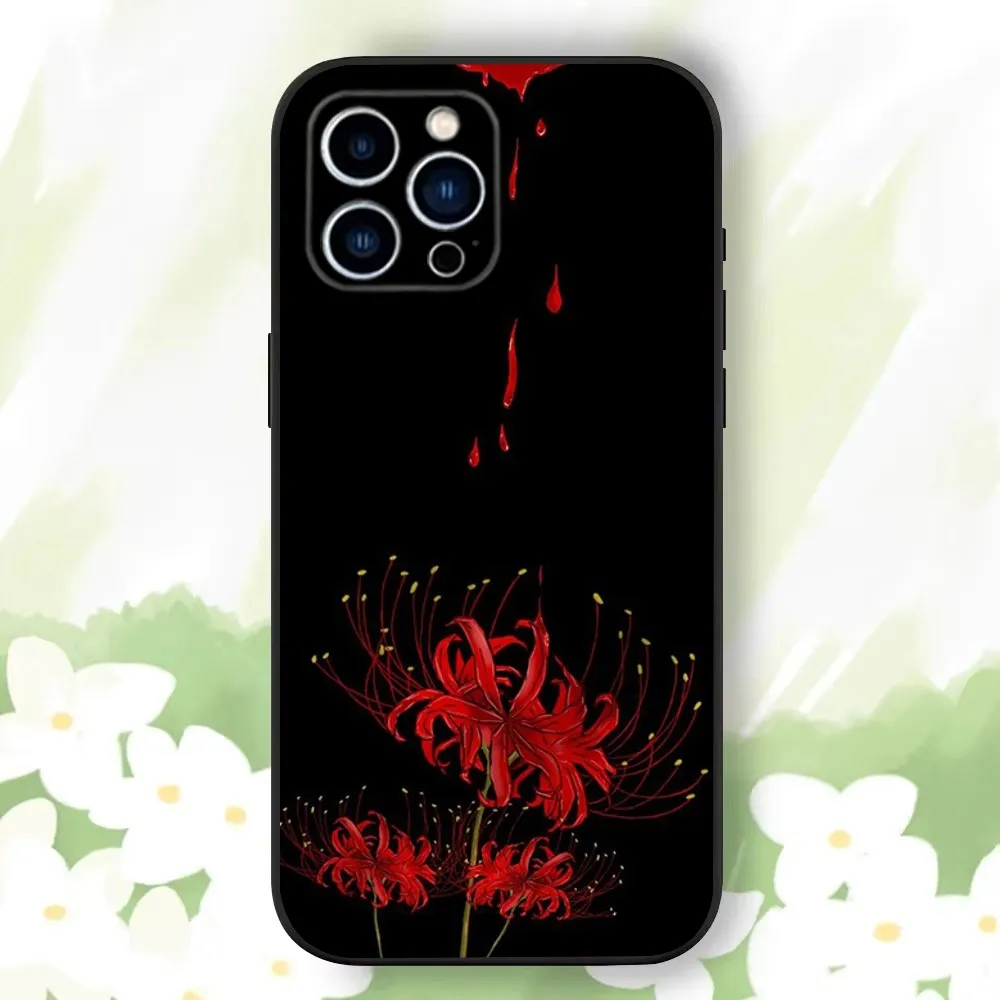 Red Spider Lily Flowers Phone Case For iPhone 16,15,14,13,12,11 Plus,Pro Max,XS,X,XR,SE,Mini,8,7，Soft Silicone Black Cover image 2