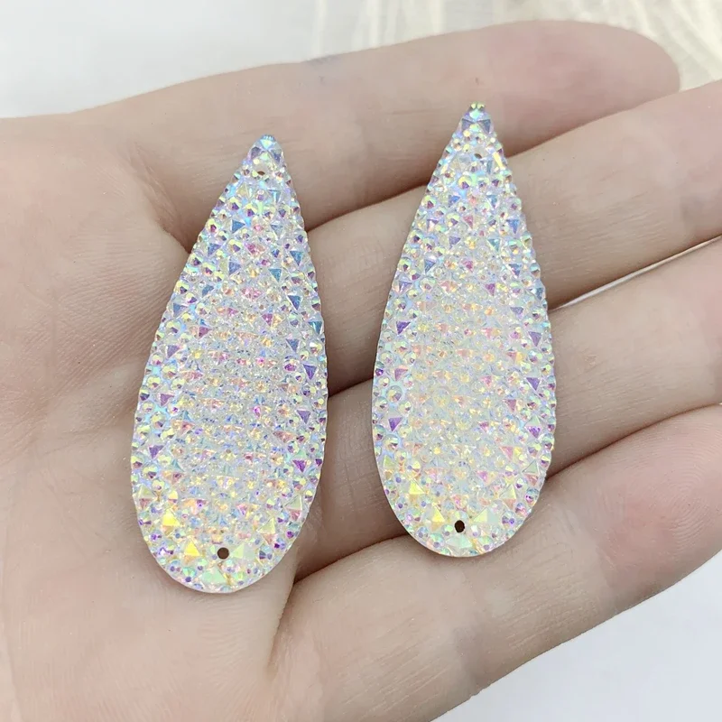 18*47mm  White Long  water drop Rhinestone Applique Crystal Stone Flat Back Strass for Crafts DIY jewelry accessories craft12pcs