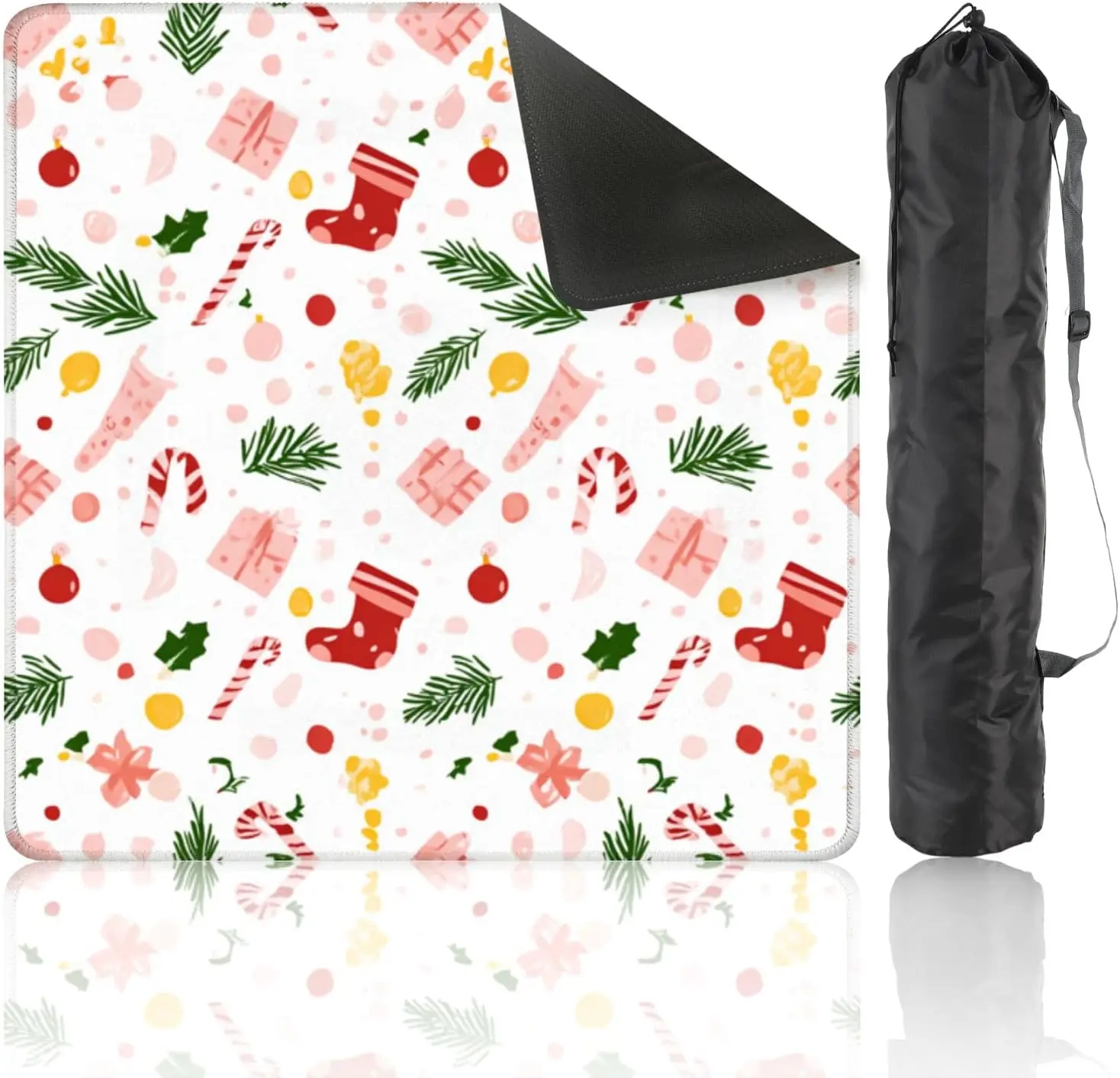Mahjong Mat 31.5x31.5 Whimsical Christmas Stockings Candies Ornaments Non Slip Noise Reduction Table Cover For Poker Tile Games