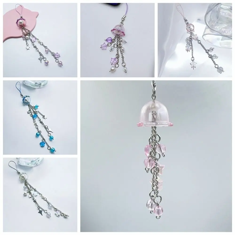 Ocean Style Jellyfish Phone Pendant Phone Charm Seashell Y2K Phone Lanyard with Star Handmade Beaded Phone Chain Bag Keychain