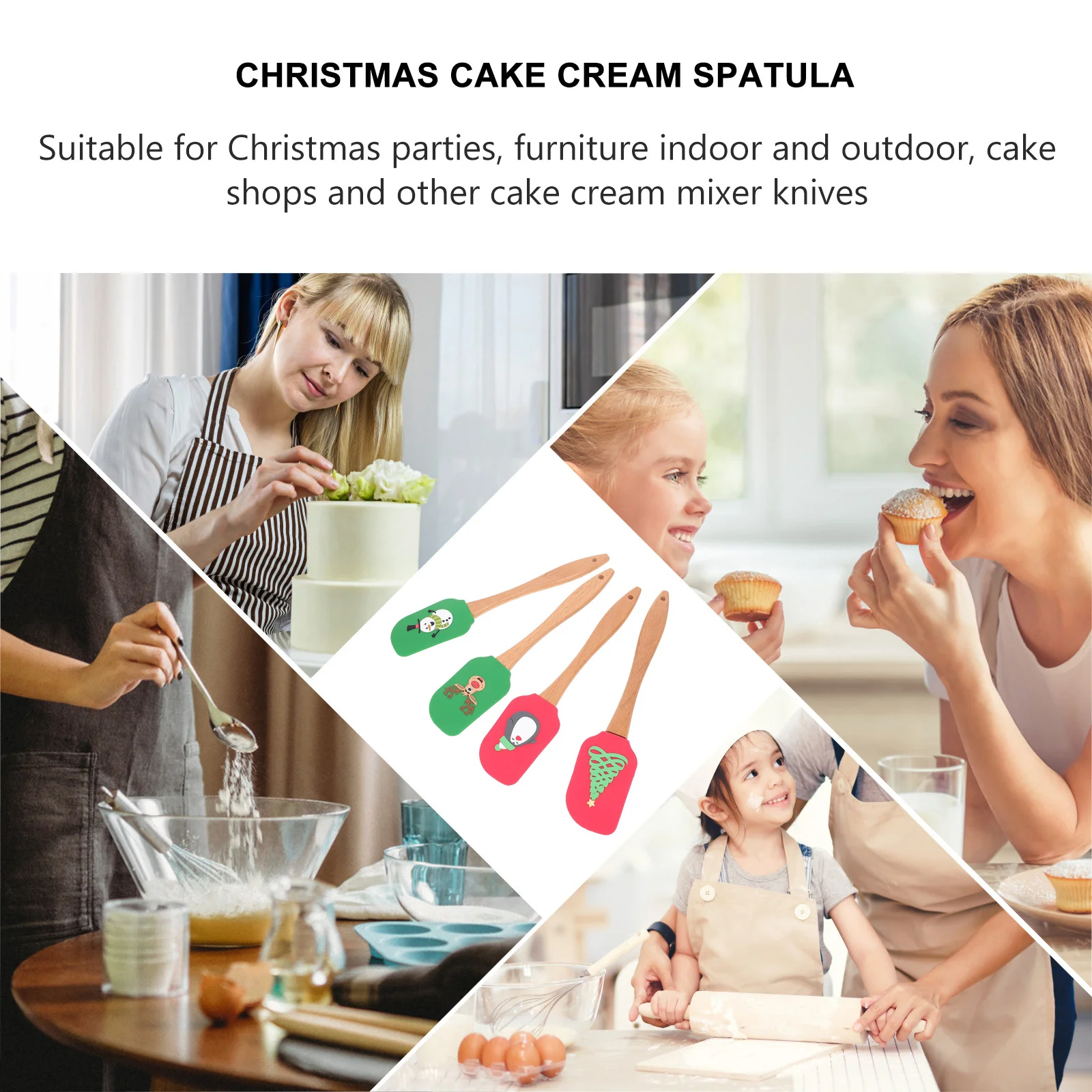 

4 pcs Silicone Cream Scraper Set Assorted Colors Heat Resistant Non Stick Baking Spatula For Cake Pastry Kitchen Tools