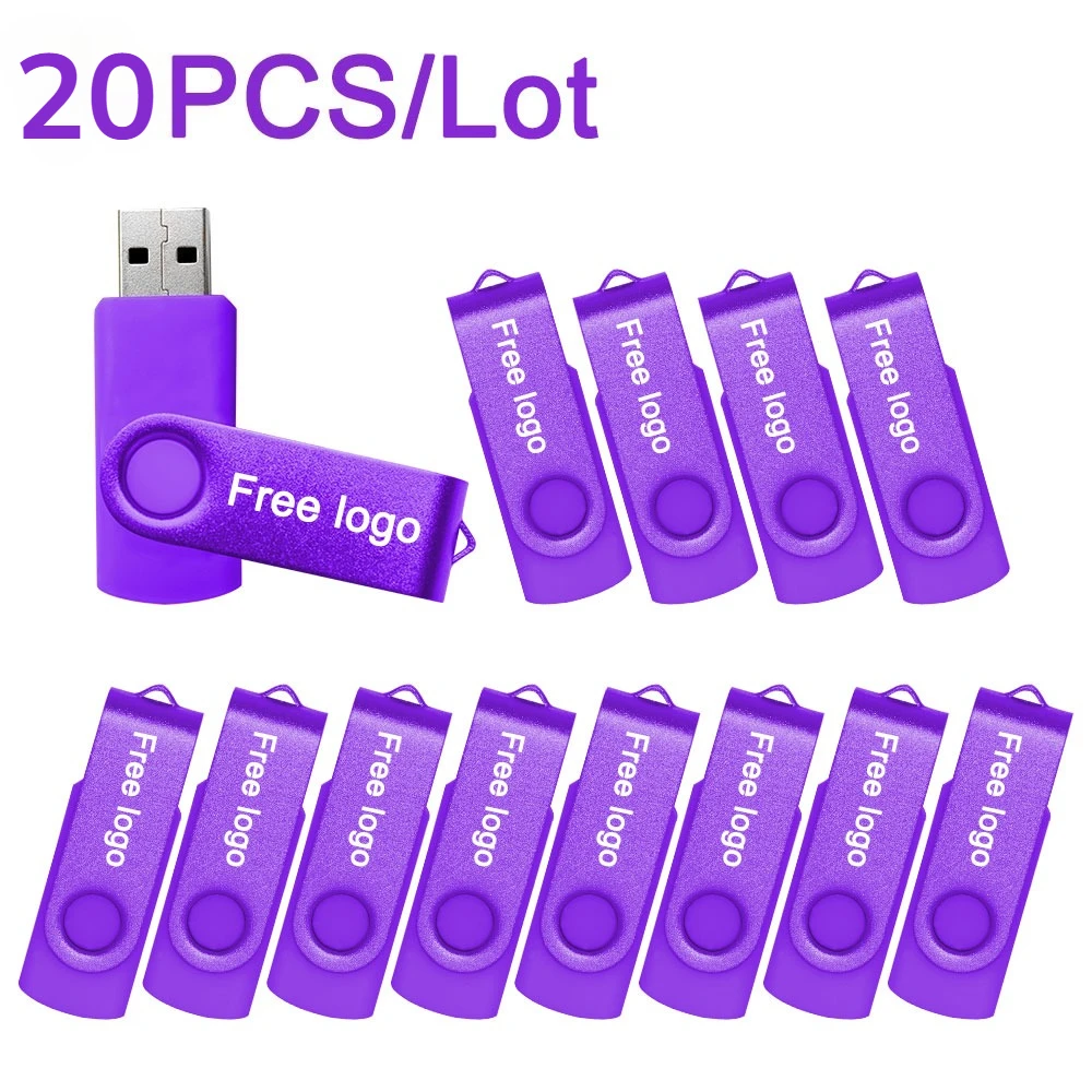 20pcs/lot USB Flash Drive Pen Drive 64GB 32GB 16GB 8GB Pendrive Cle Mini Metal USB Stick 1GB 2GB 4GB Custom Gift Memory Sticks