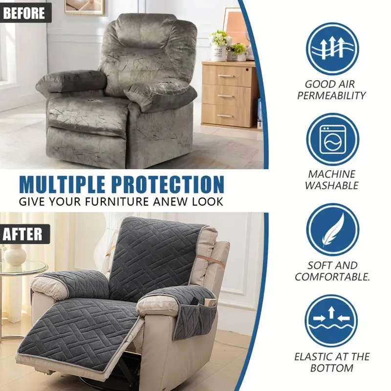 1PC-Side pocket single plush sofa cushion,  pet friendly sofa cover, machine washable sofa protection pad