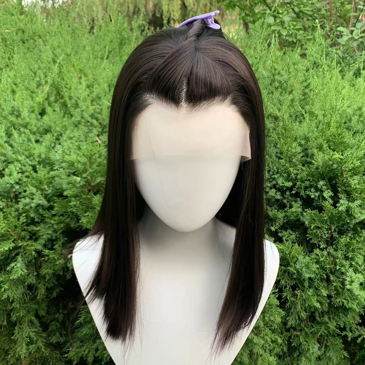 

13X4 Синтетические парики фронта шнурка для чернокожих женщин Темно-коричневый средней длины Шелковистый прямой парик Боб Косплей Парик Натуральная линия волос