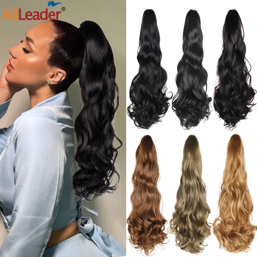 

Ponytail Extension Claw 22" Curly Wavy Clip In Hairpiece Ponytail Hair Extensions Long Pony Tail Synthetic For Women Dark Brown