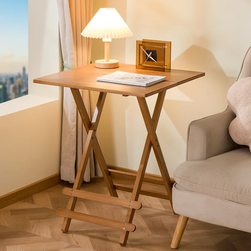 Bamboo folding table, outdoor dining table, garden small table, portable stall table, dormitory square table, adjustable height